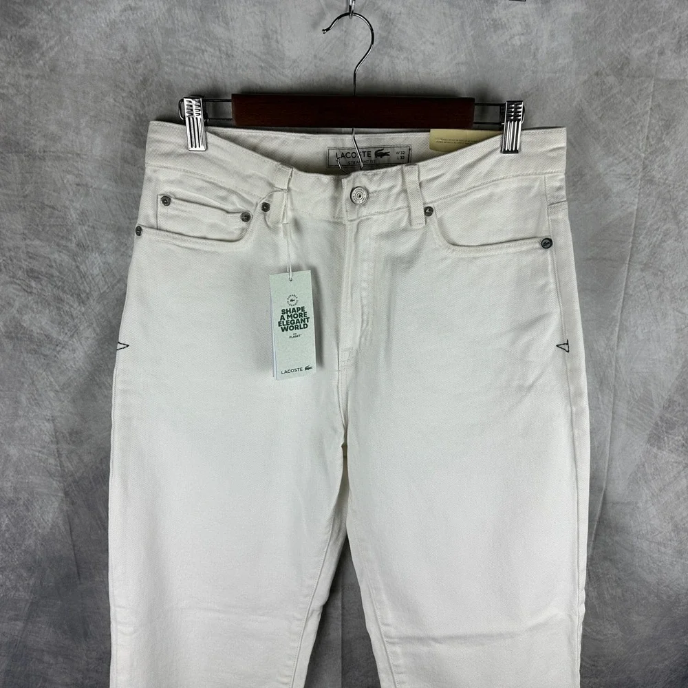 Lacoste Mens White Straight Fit Denim Jeans 100% Cotton W32 L32 5 Pocket NWT‎